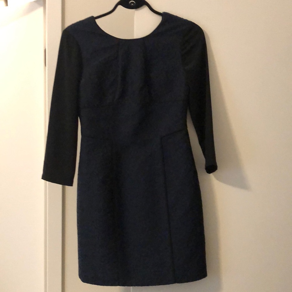 Navy blue/ black dress, size 0. Printed, embroidered design all around dress.